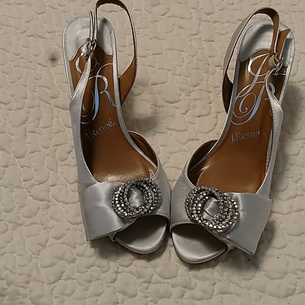 J Renee silver satin shoes